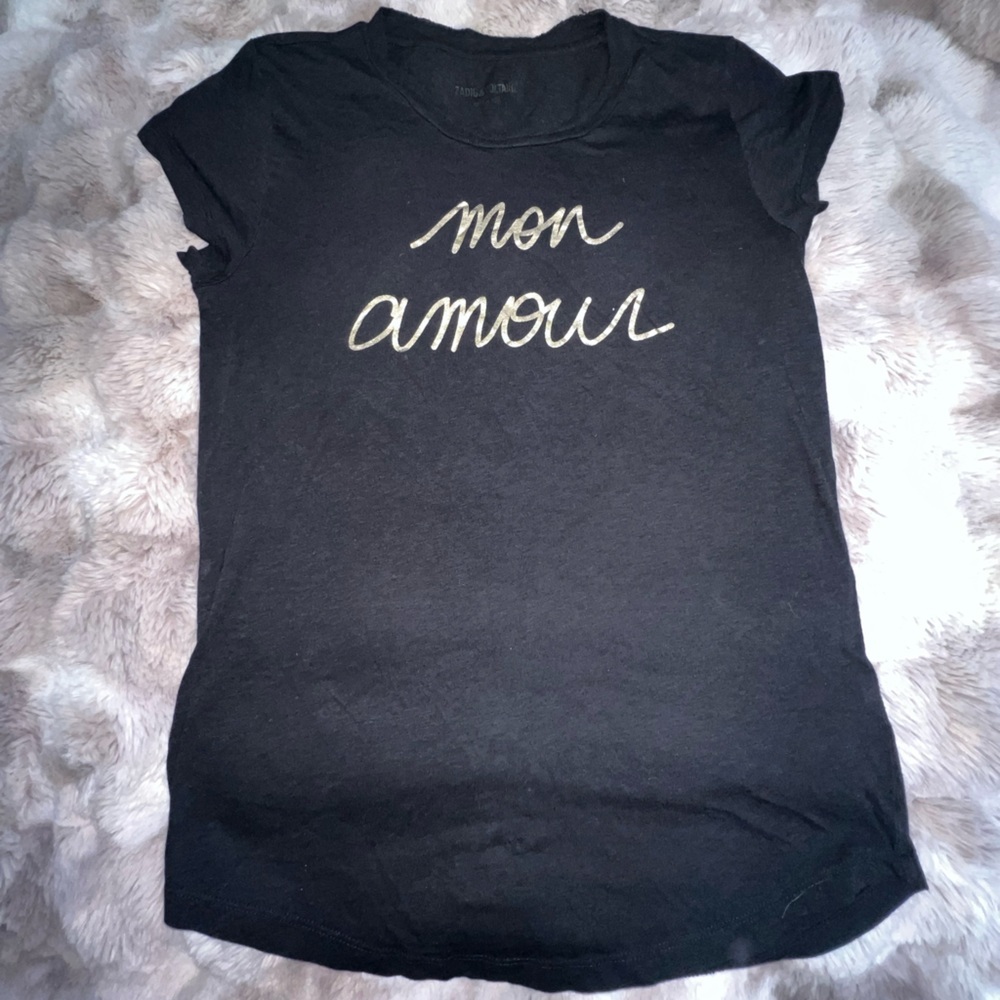Zadig & Voltaire Skinny Mon Amour Foil Tee Shirt Black - Picture 3 of 13